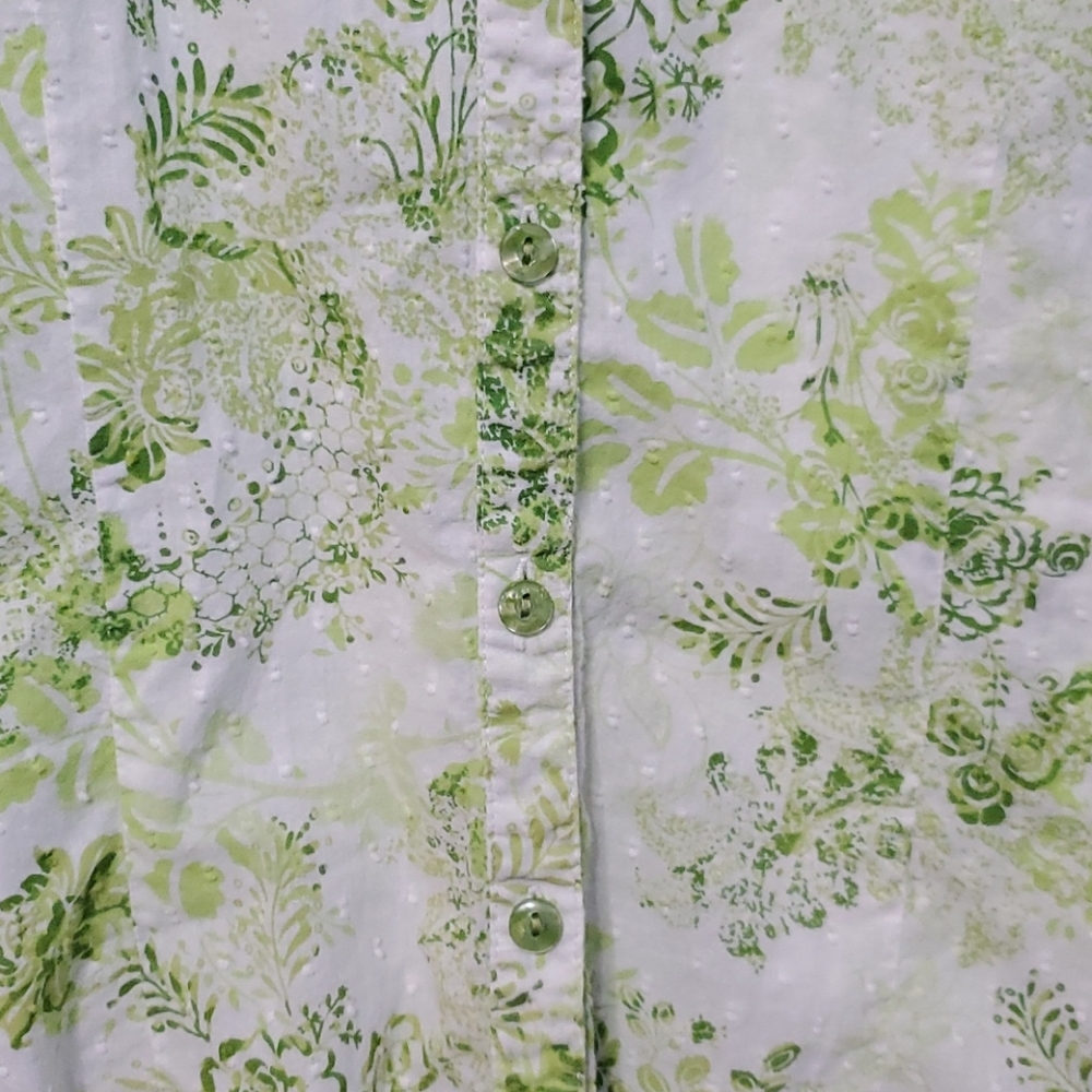 Coldwater Creek Green Floral Swiss Dot 3/4 Sleeve - Picture 7 of 11